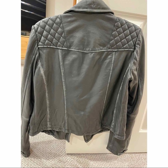All Saints Black-Gray Cargo Leather Biker Jacket - Picture 4 of 11